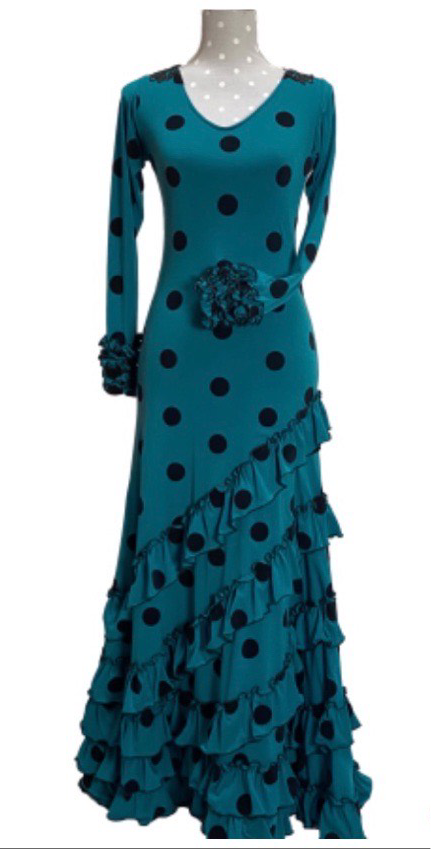Vestido en lycra con Lunar, cinco volantes.