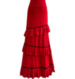 Cargar imagen en el visor de la galería, Falda flamenca en lycra con tres volantes en pirámide y adornos.
