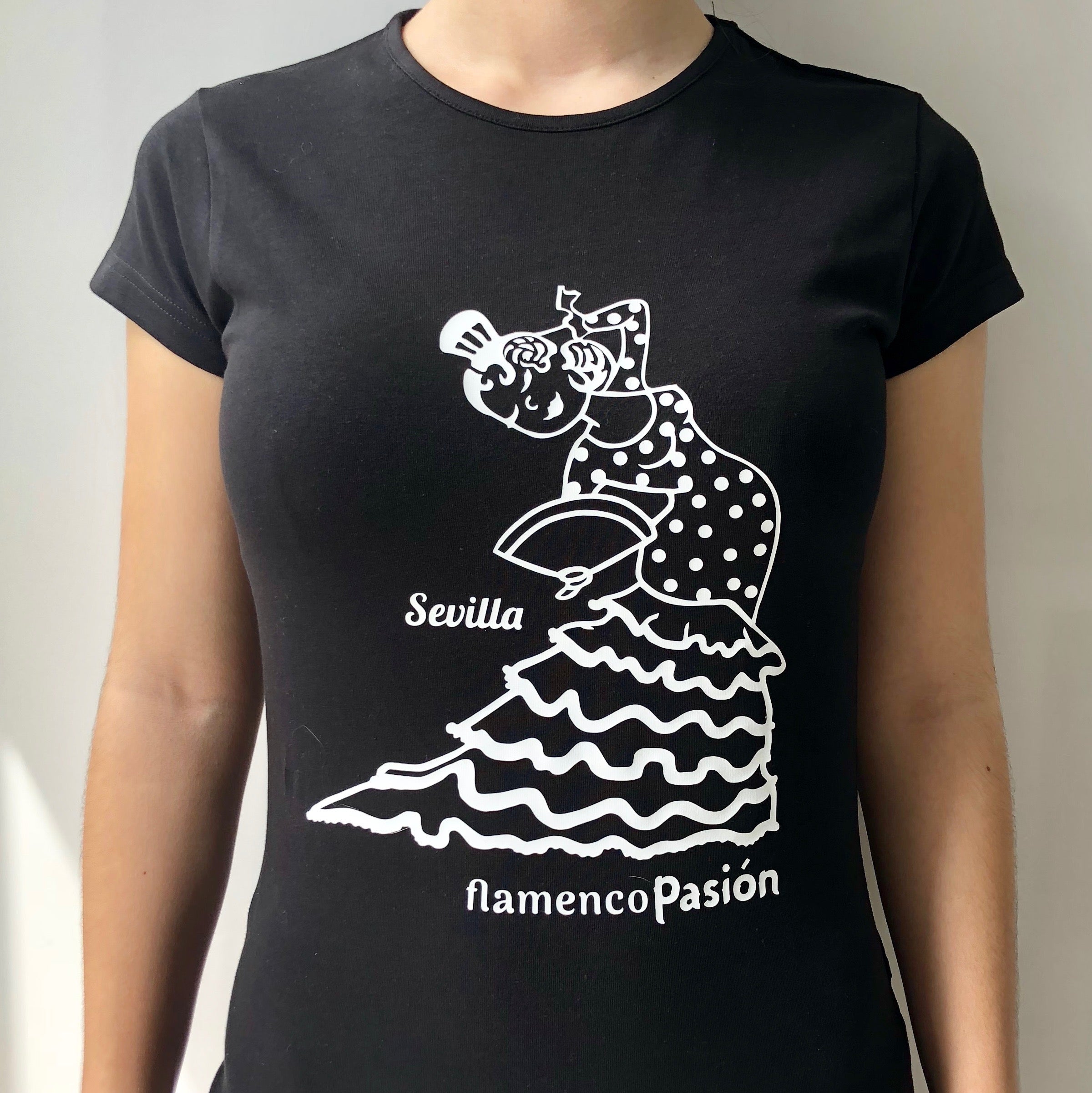 Camiseta algodón negra flamenca